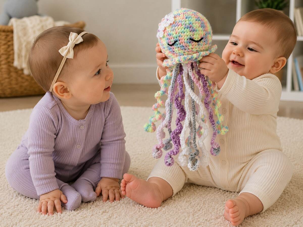 Rainbow sleeping octopus shown with two babies