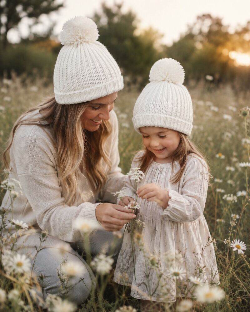 White Crochet Beanies shown worn
