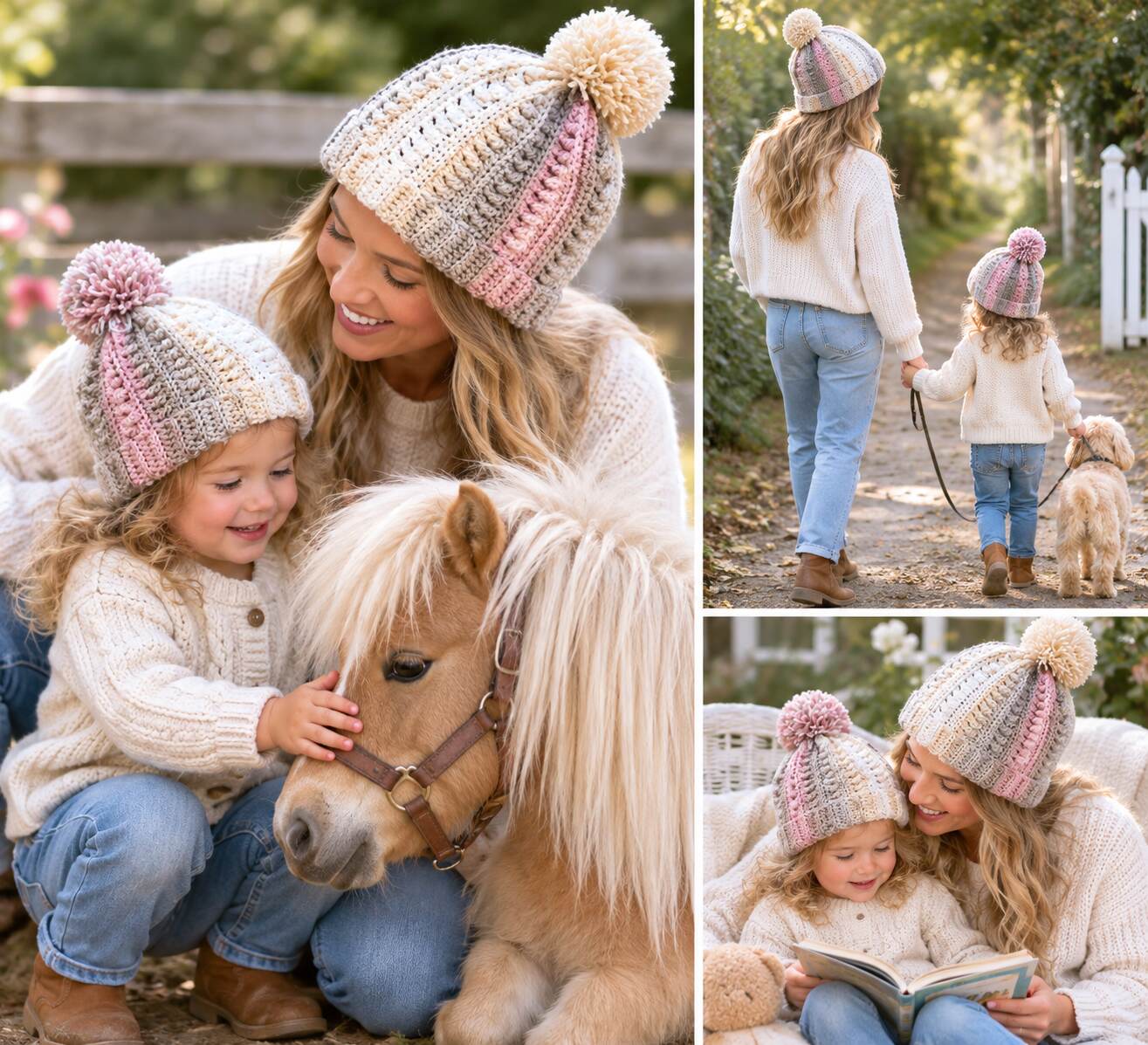 Pink and Grey Marl Beanies shown worn
