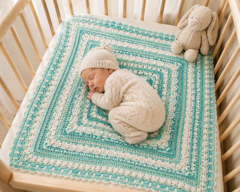 Turquoise Baby Blanket shown worn