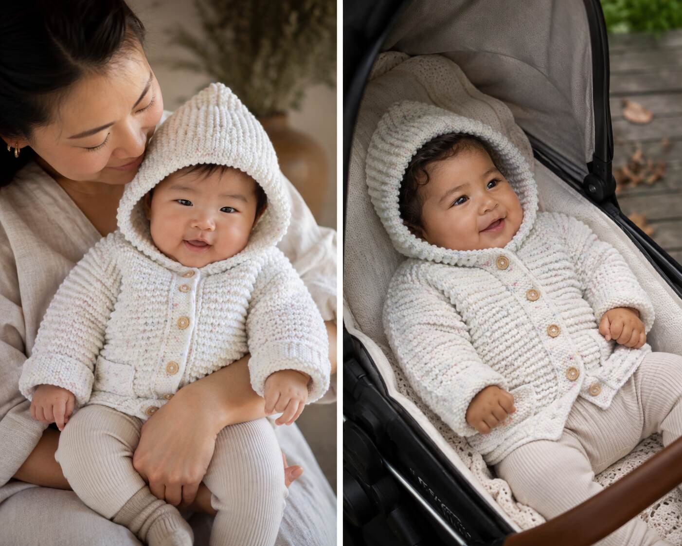 Soft White Variegated Hoodie shown worn