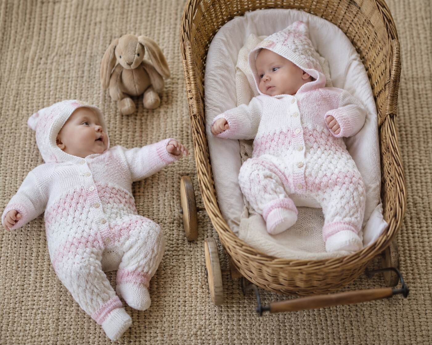 Pink and White Hooded Romper shown worn