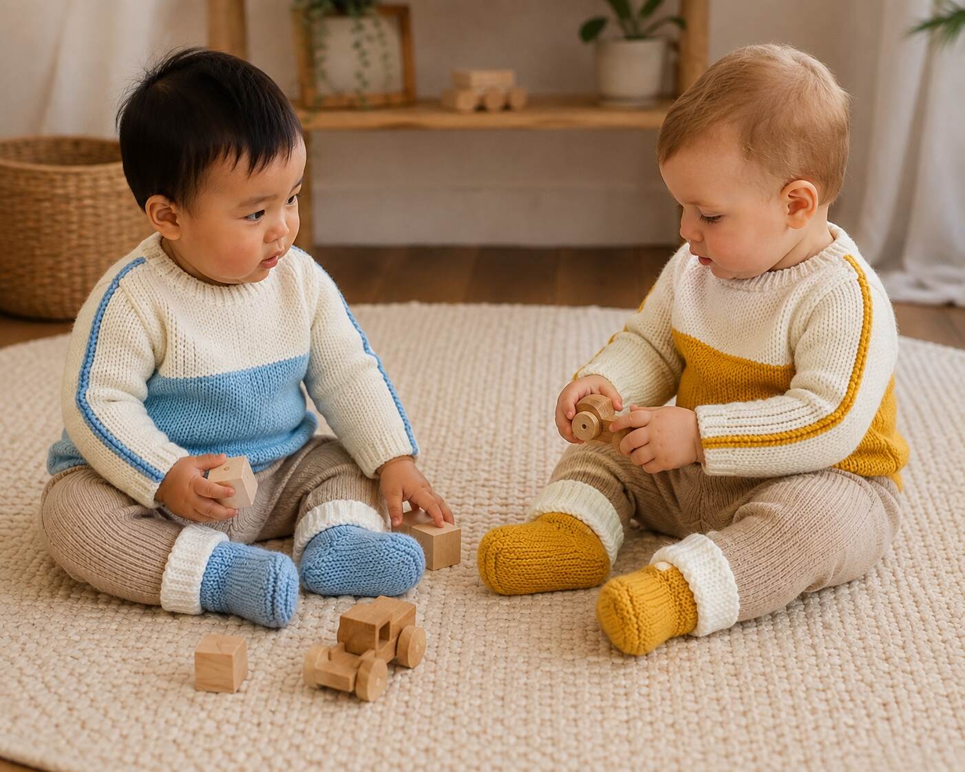 Cream and Mustard Jumper and Booties shown worn