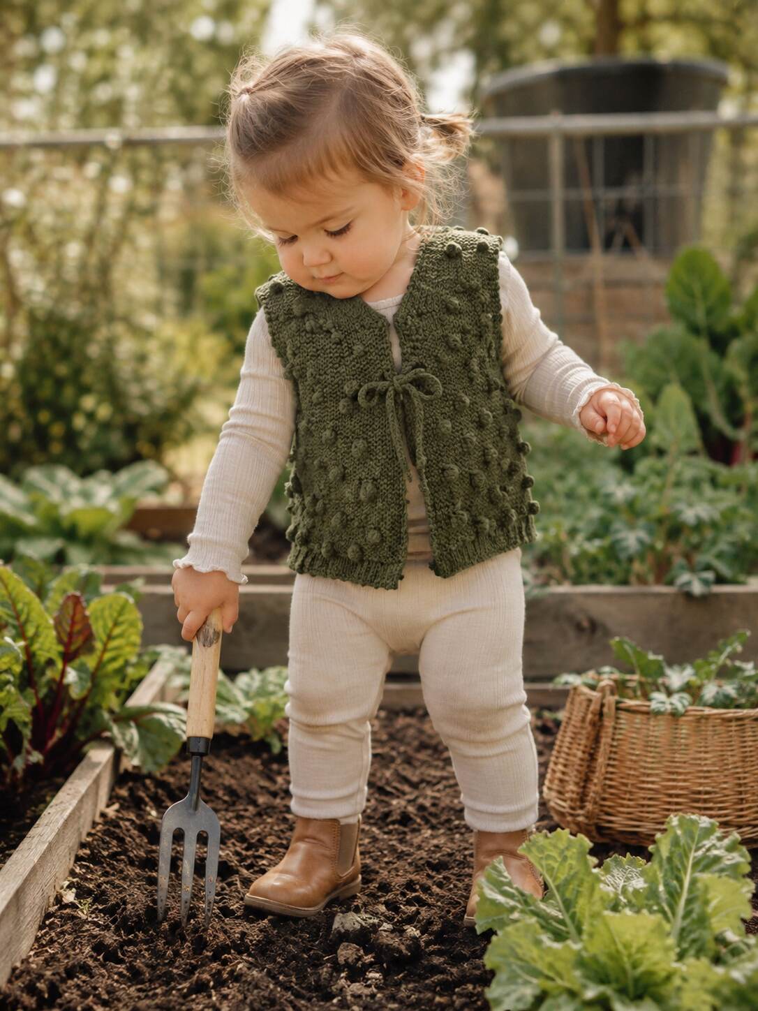 Olive Vest and Beanie shown worn